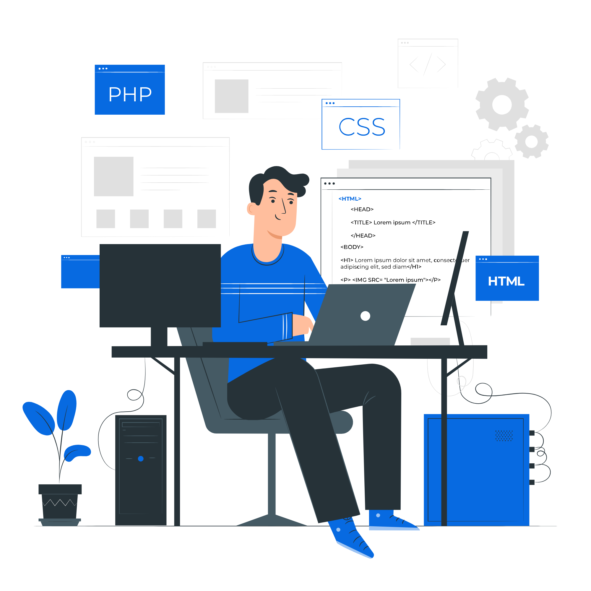 Illustration of a man playing computer