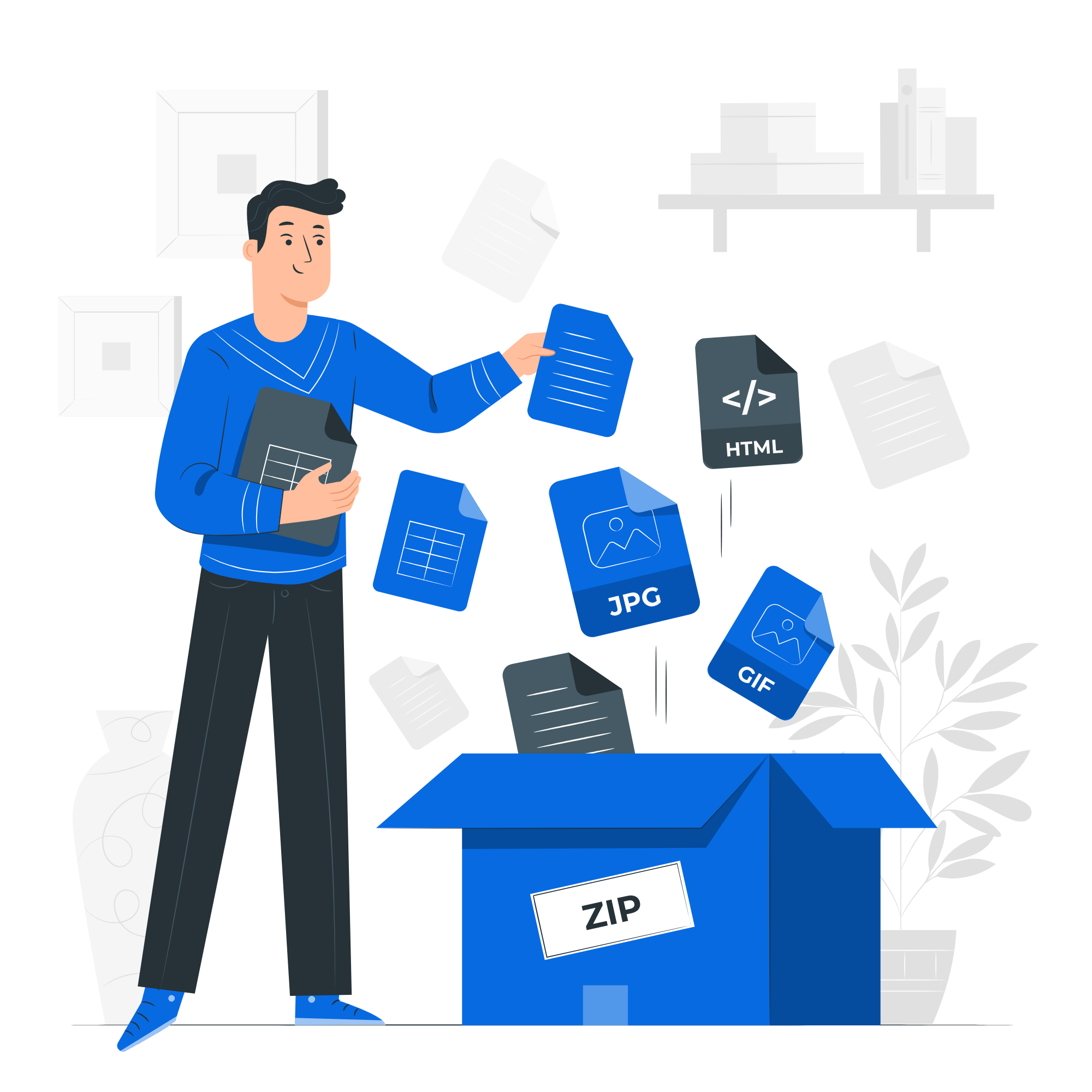 Illustration of a man collecting files